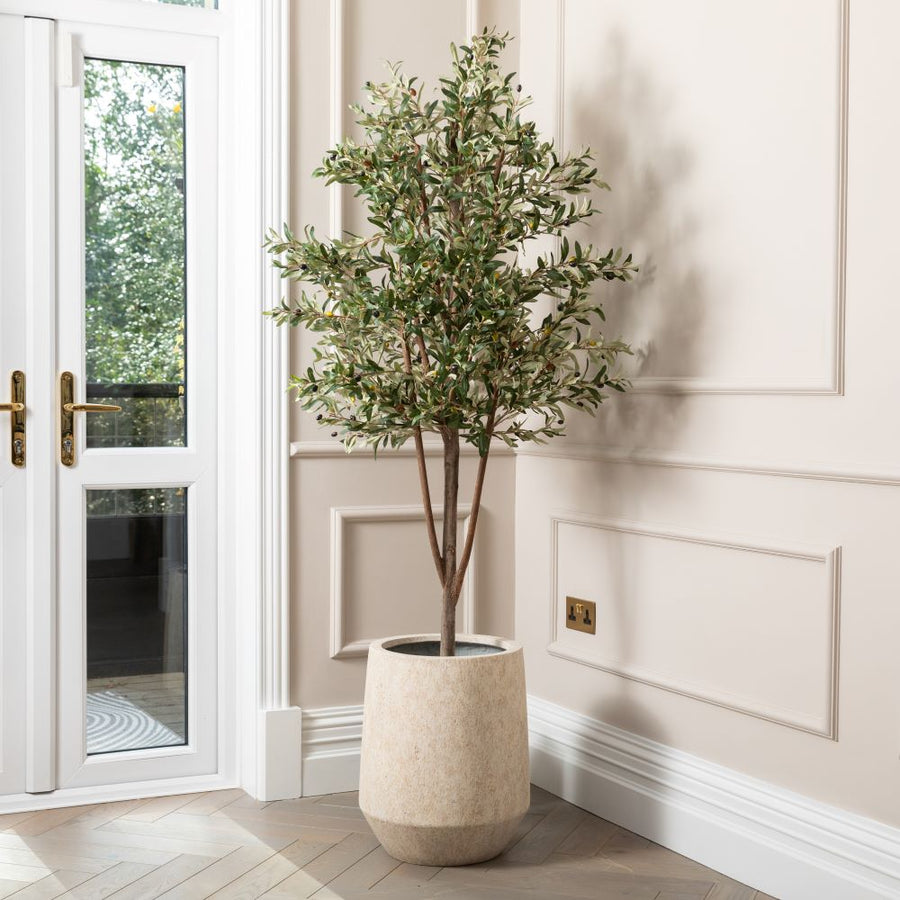 Artificial Olive Tree UV/IFV in Harrith Beige Planter